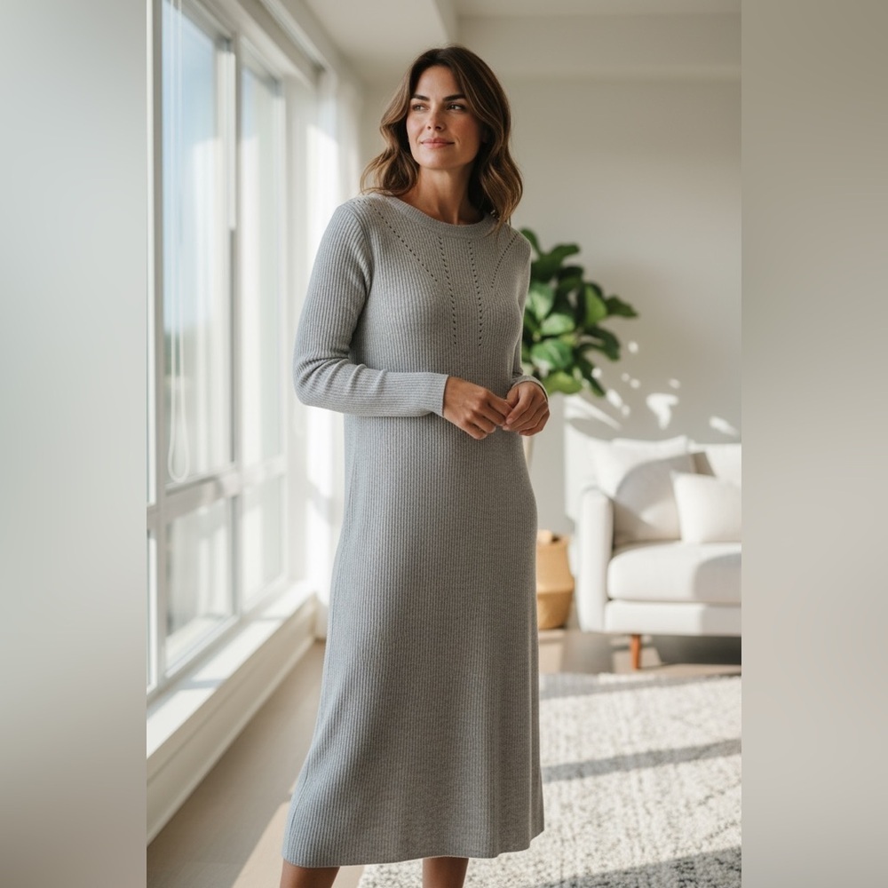 Banana Republic Light Gray Long Sleeve Dress
